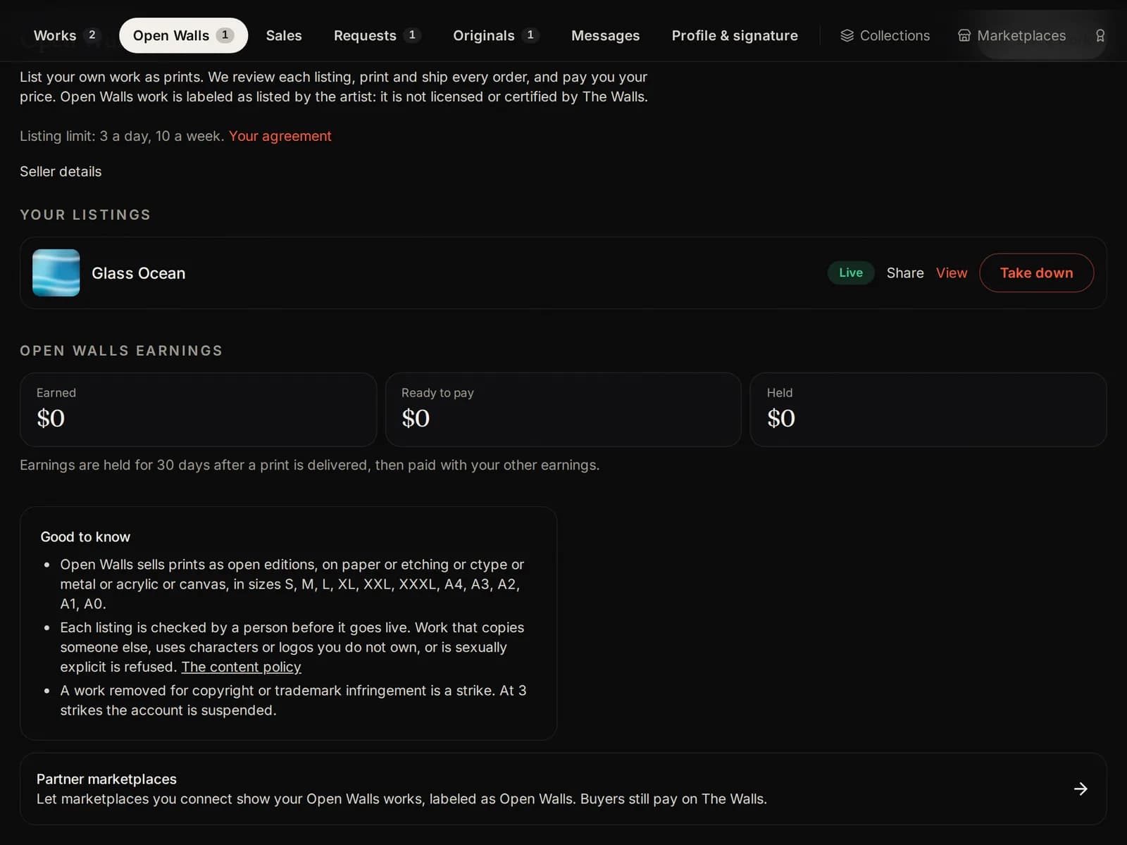 The Open Walls tab