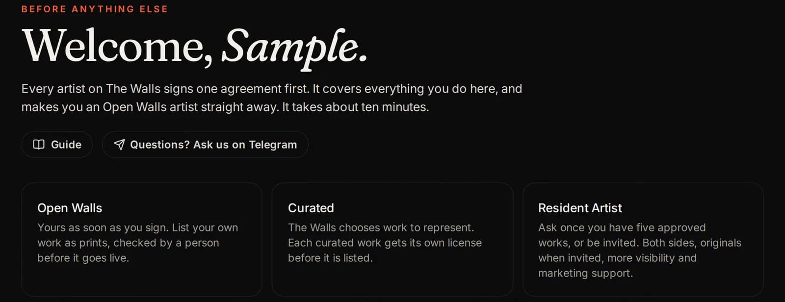 The welcome page